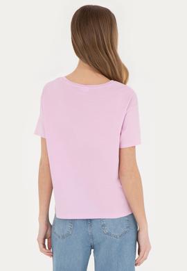 Kadın Pembe Bisiklet Yaka Tişört - 50285886029