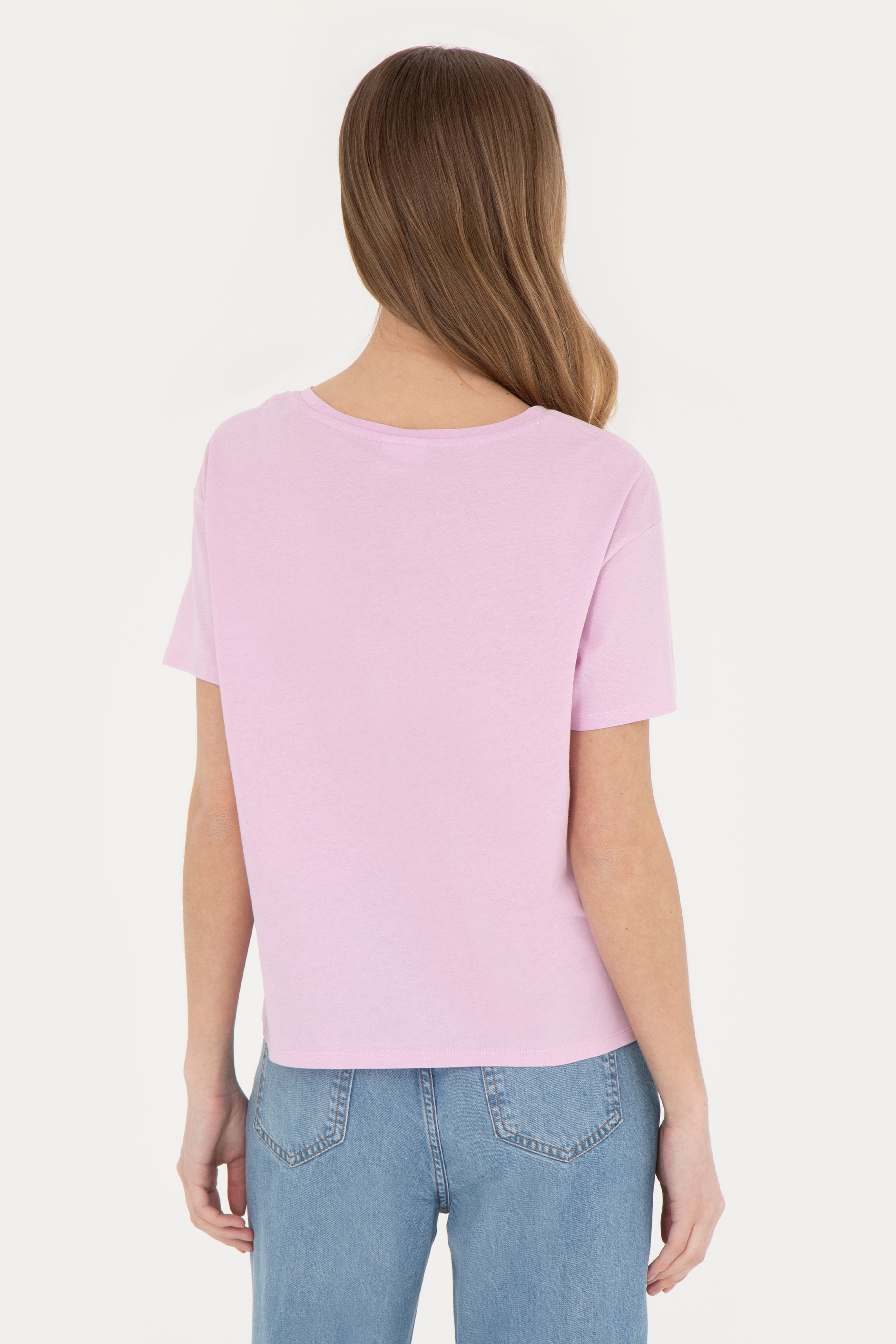 Kadın Pembe Bisiklet Yaka Tişört - Image 5
