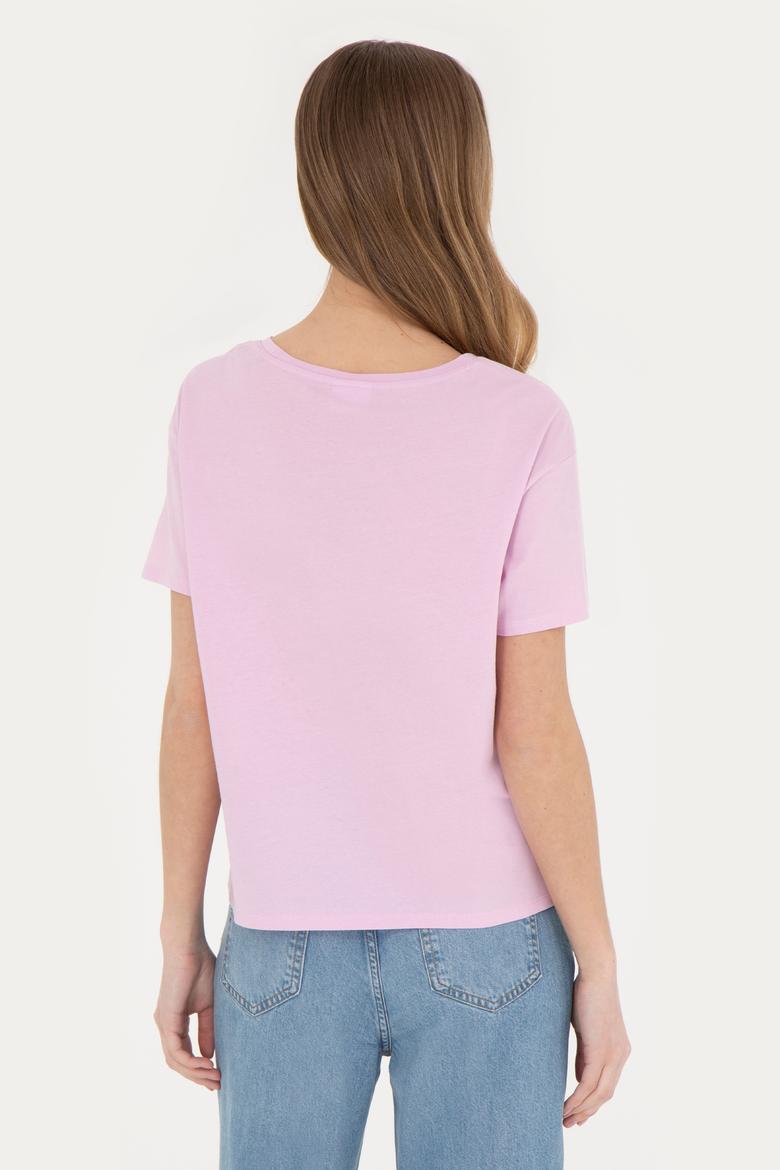 Kadın Pembe Bisiklet Yaka Tişört - 50285886029