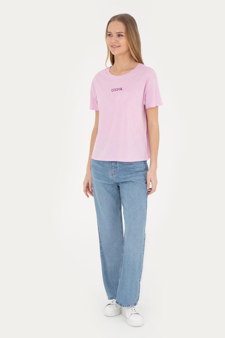 Kadın Pembe Bisiklet Yaka Tişört - 50285886029