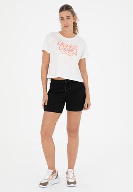 Kadın Ekru Bisiklet Yaka Tişört - 50286053019