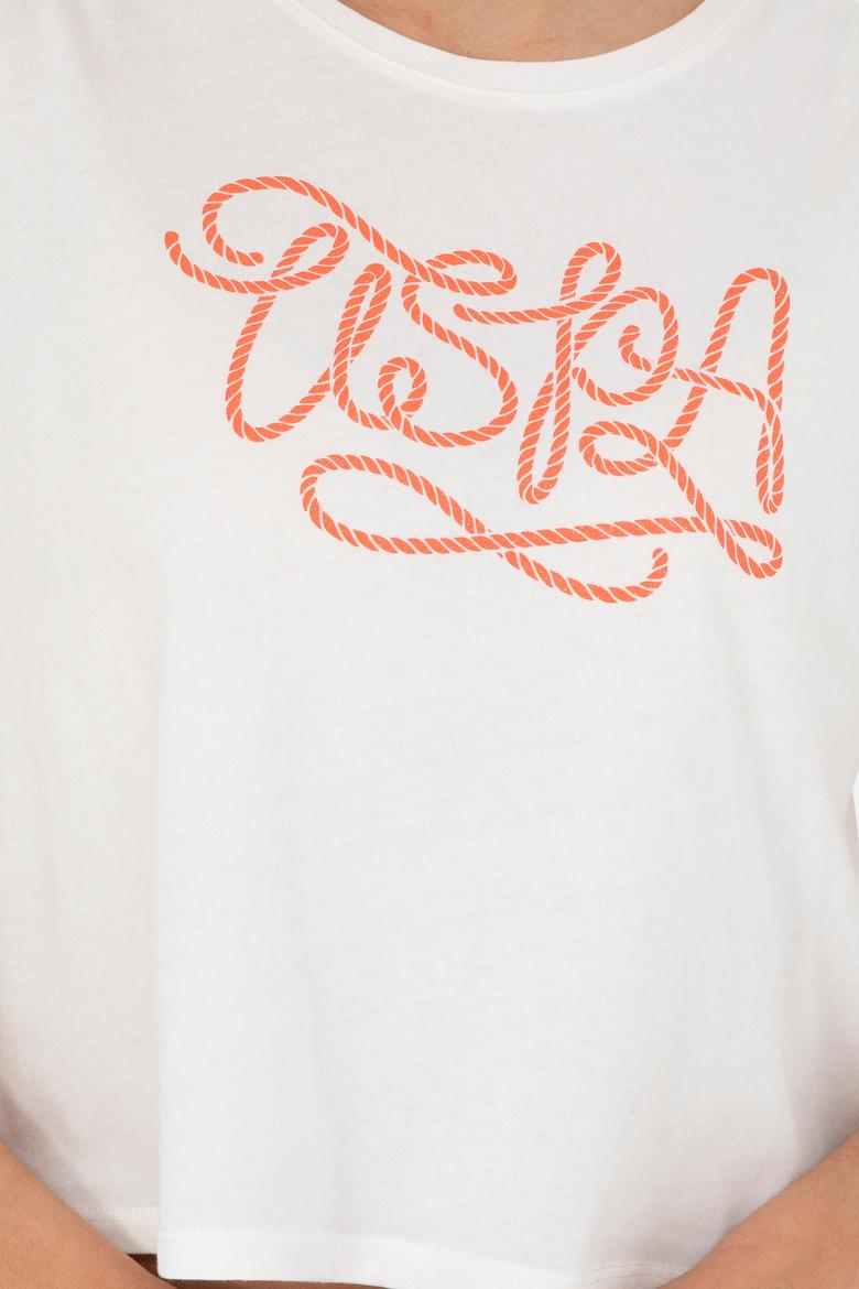 Kadın Ekru Bisiklet Yaka Tişört - 50286053019