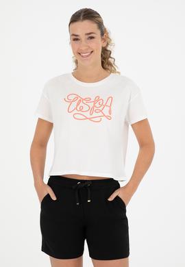 Kadın Ekru Bisiklet Yaka Tişört - 50286053019