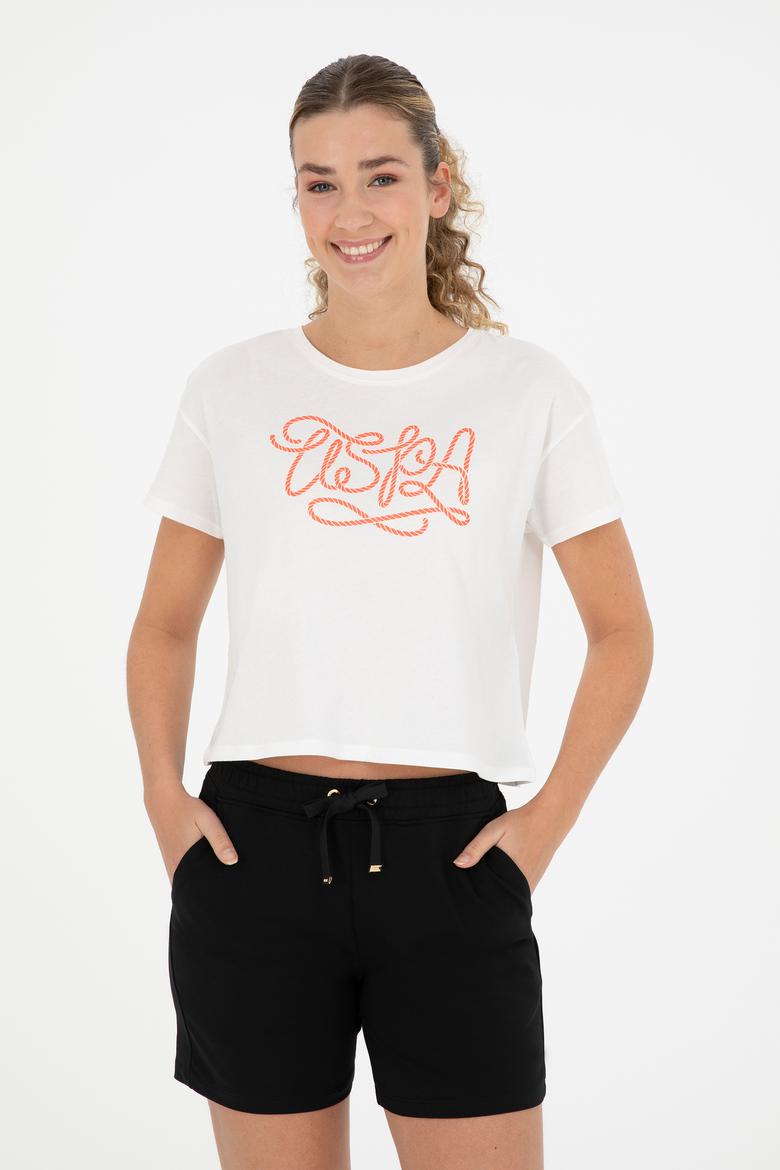 Kadın Ekru Bisiklet Yaka Tişört - 50286053019