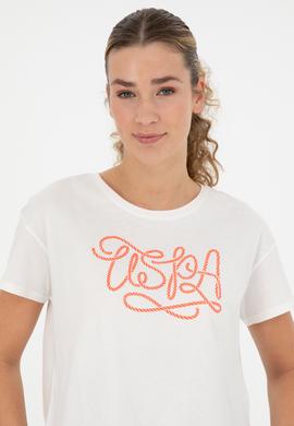 Kadın Ekru Bisiklet Yaka Tişört - 50286053019