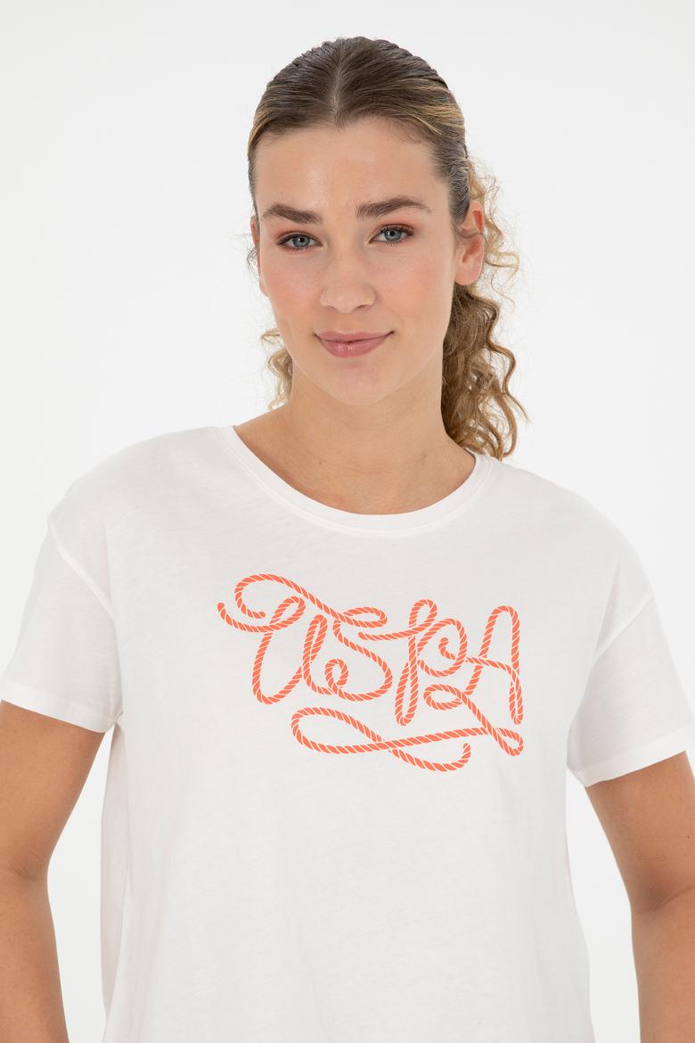 Kadın Ekru Bisiklet Yaka Tişört - 50286053019