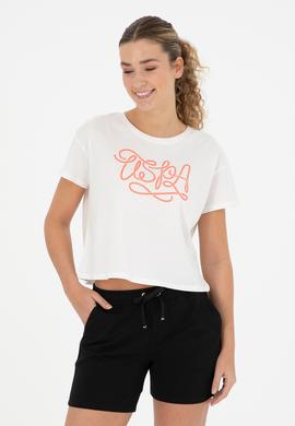 Kadın Ekru Bisiklet Yaka Tişört - 50286053019