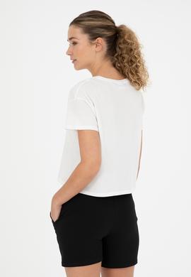 Kadın Ekru Bisiklet Yaka Tişört - 50286053019