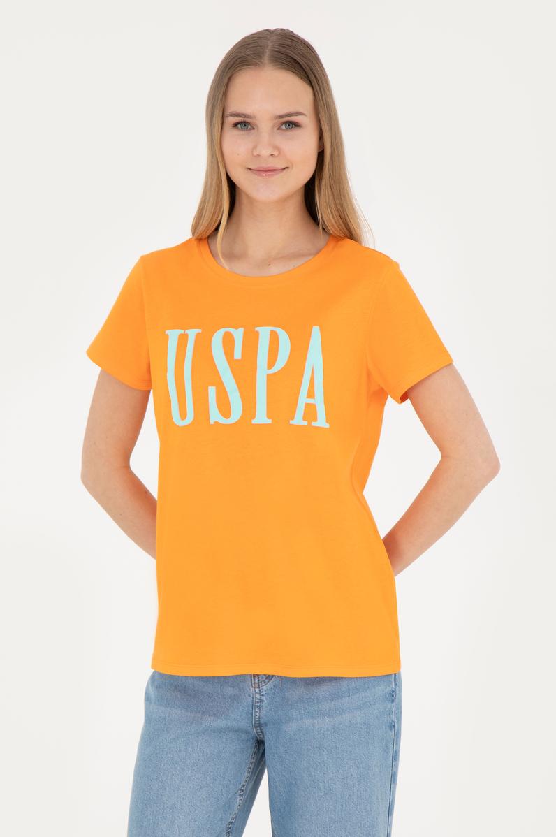 Kadın Turuncu Bisiklet Yaka Tişört
