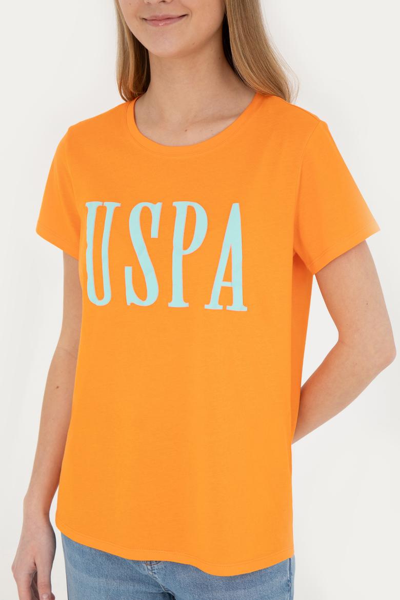 Kadın Turuncu Bisiklet Yaka Tişört - 50285843041