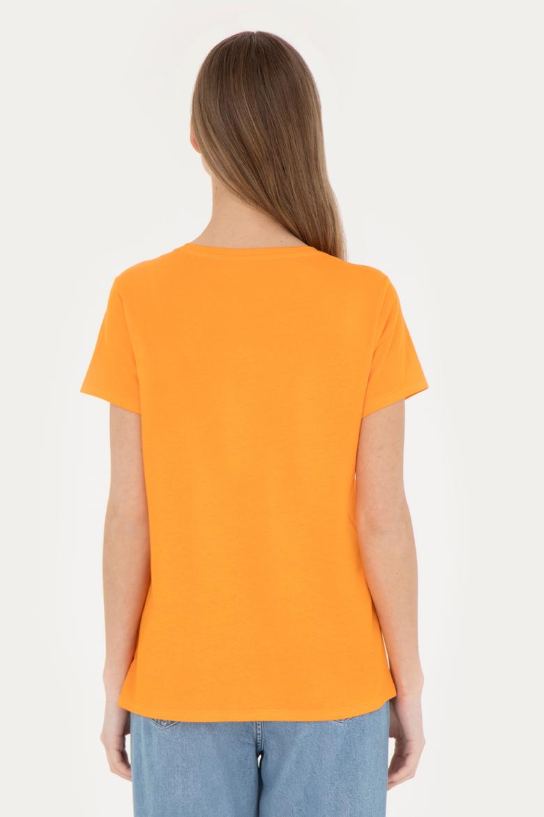 Kadın Turuncu Bisiklet Yaka Tişört - 50285843041