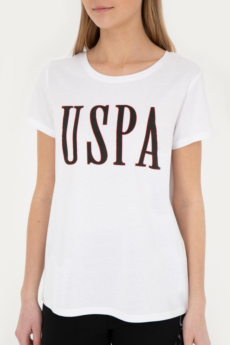 Kadın Beyaz Bisiklet Yaka Tişört - 50285843062