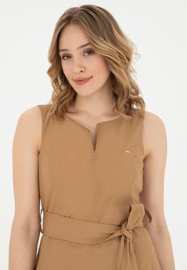 Kadın Kum Bisiklet Yaka Kolsuz Dokuma Elbise - 50280568007