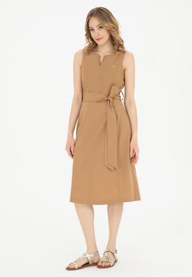 Kadın Kum Bisiklet Yaka Kolsuz Dokuma Elbise - 50280568007