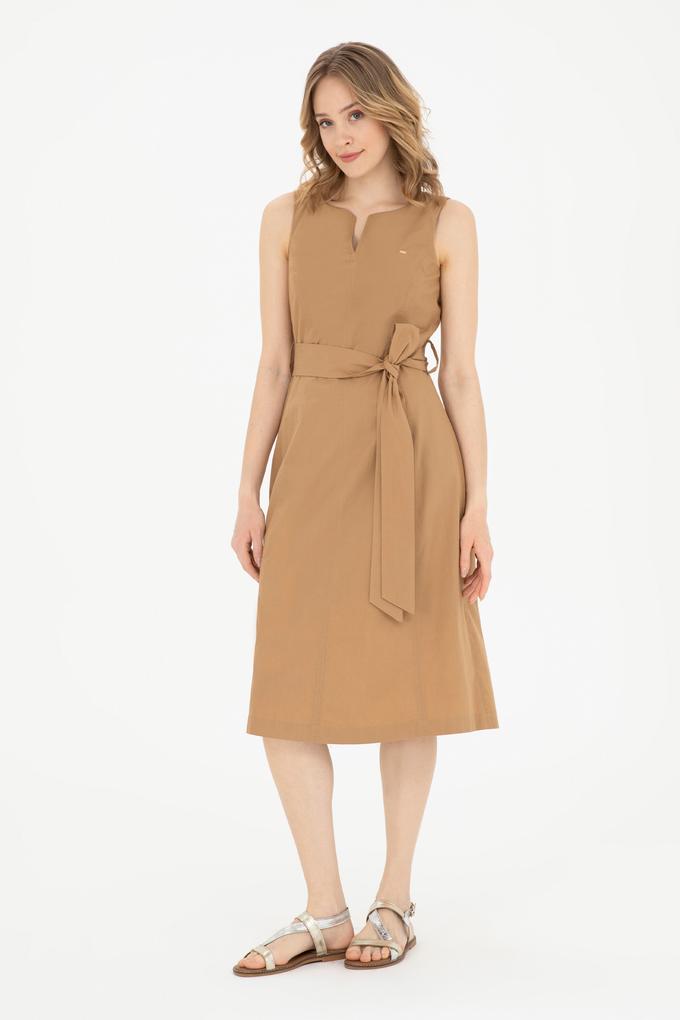 Kadın Kum Bisiklet Yaka Kolsuz Dokuma Elbise