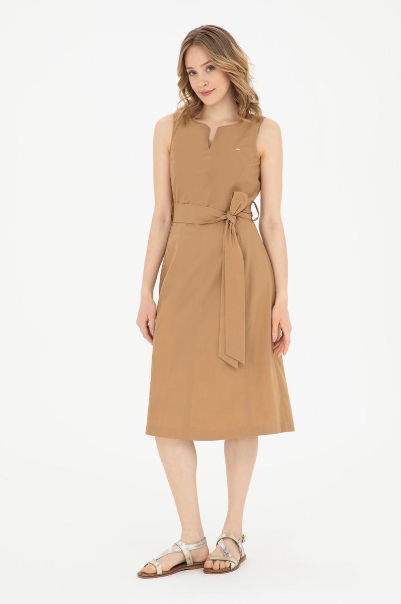 Kadın Kum Bisiklet Yaka Kolsuz Dokuma Elbise