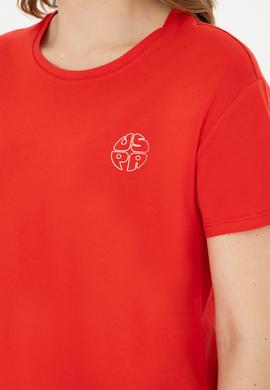 Kadın Kırmızı Bisiklet Yaka Tişört - 50282903006