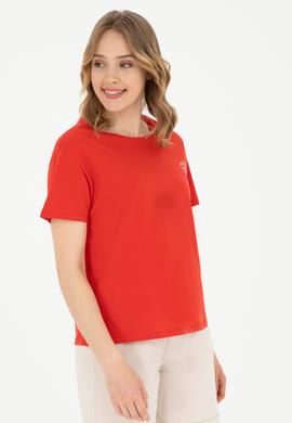 Kadın Kırmızı Bisiklet Yaka Tişört - 50282903006