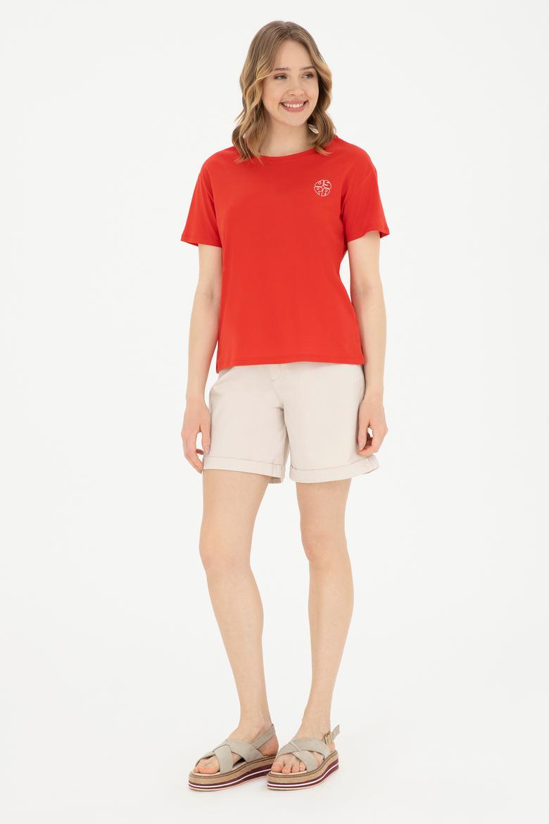 Kadın Kırmızı Bisiklet Yaka Tişört - 50282903006