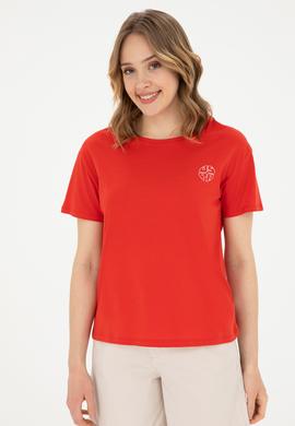 Kadın Kırmızı Bisiklet Yaka Tişört - 50282903006