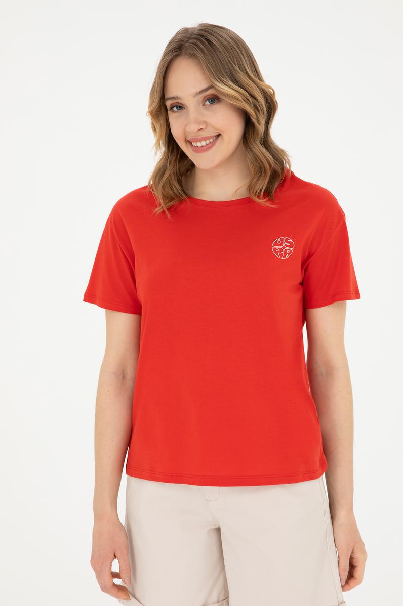 Kadın Kırmızı Bisiklet Yaka Tişört