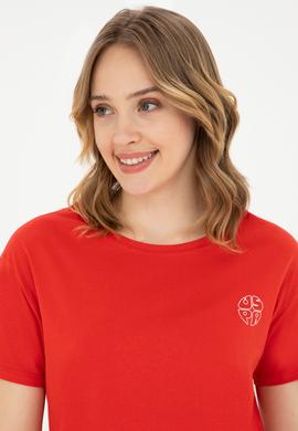 Kadın Kırmızı Bisiklet Yaka Tişört - 50282903006