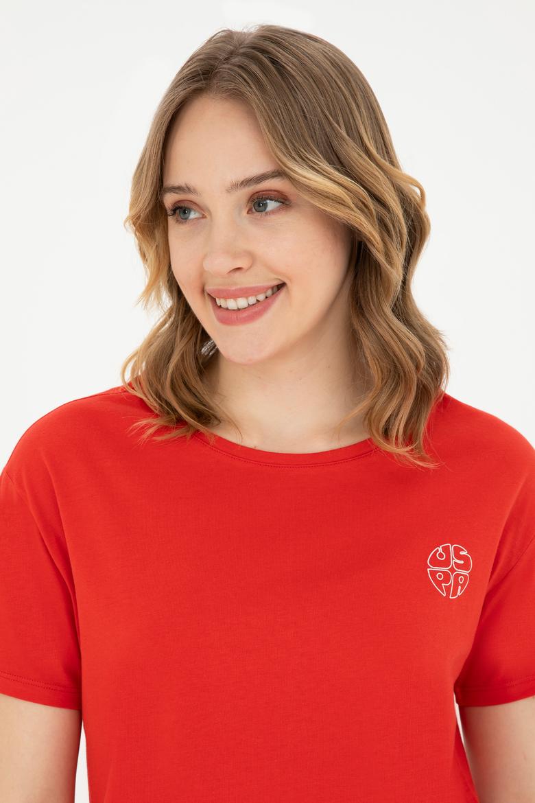 Kadın Kırmızı Bisiklet Yaka Tişört - 50282903006