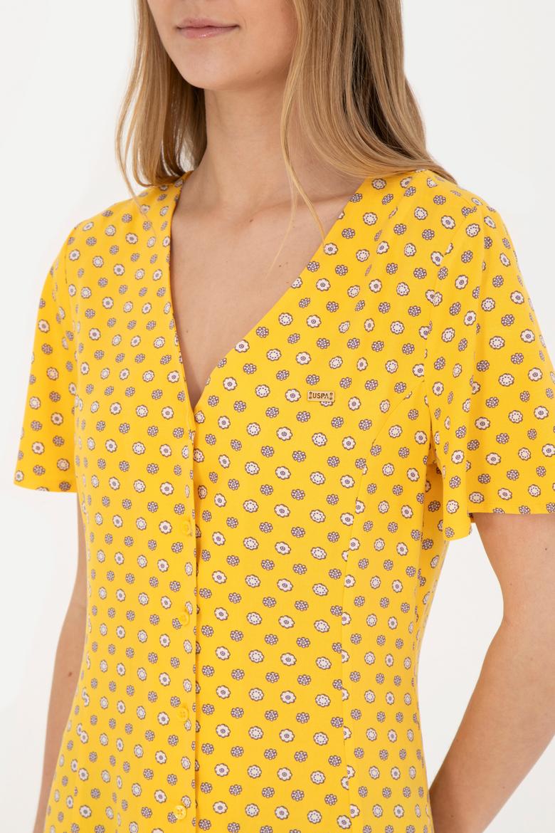 Kadın Sarı Midi Boy Dokuma Elbise - 50289211010