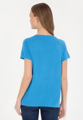 Kadın Saks Bisiklet Yaka Tişört - 50285843017