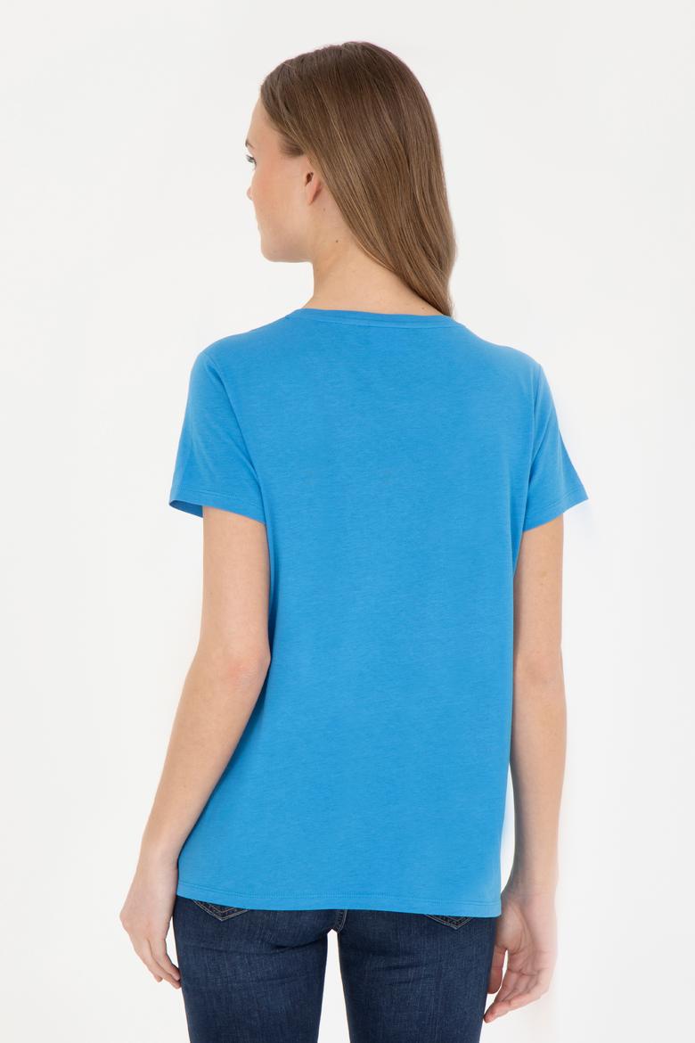 Kadın Saks Bisiklet Yaka Tişört - 50285843017