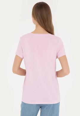 Kadın Pembe Bisiklet Yaka Tişört - 50285843028