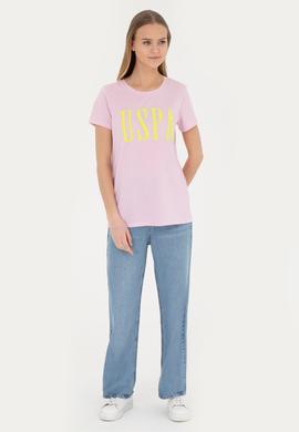 Kadın Pembe Bisiklet Yaka Tişört - 50285843028