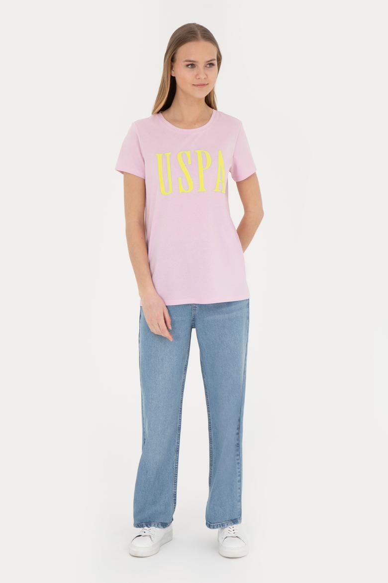 Kadın Pembe Bisiklet Yaka Tişört - 50285843028