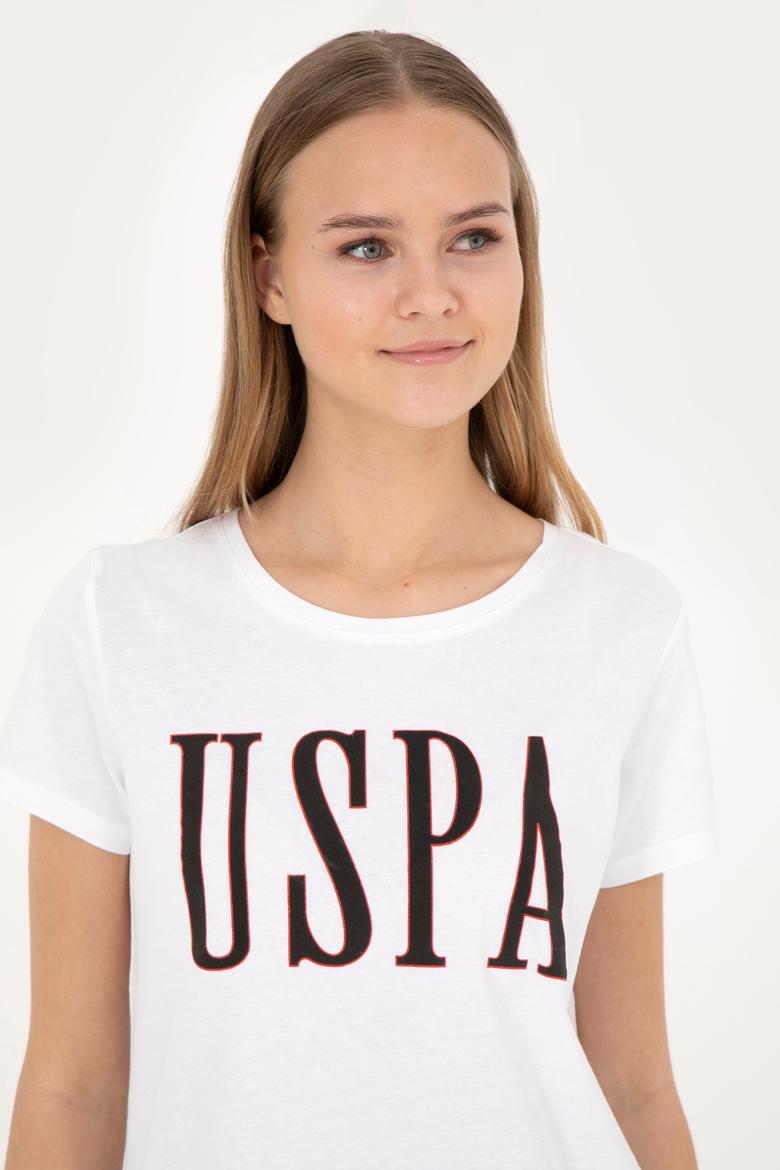 Kadın Beyaz Bisiklet Yaka Tişört - 50285843062