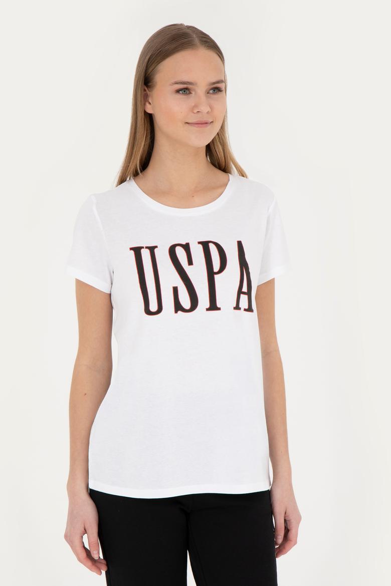 Kadın Beyaz Bisiklet Yaka Tişört - 50285843062