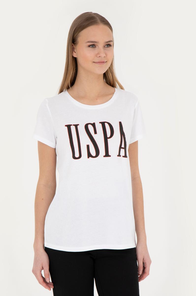 Kadın Beyaz Bisiklet Yaka Tişört