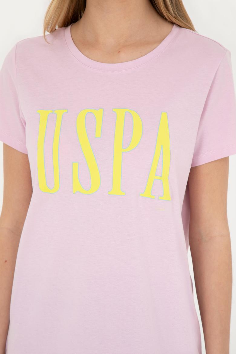 Kadın Pembe Bisiklet Yaka Tişört - 50285843028