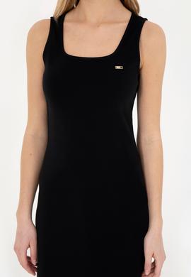 Kadın Siyah Bisiklet Yaka Örme Elbise - 50285858021