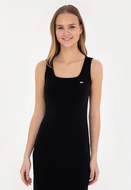 Kadın Siyah Bisiklet Yaka Örme Elbise - 50285858021