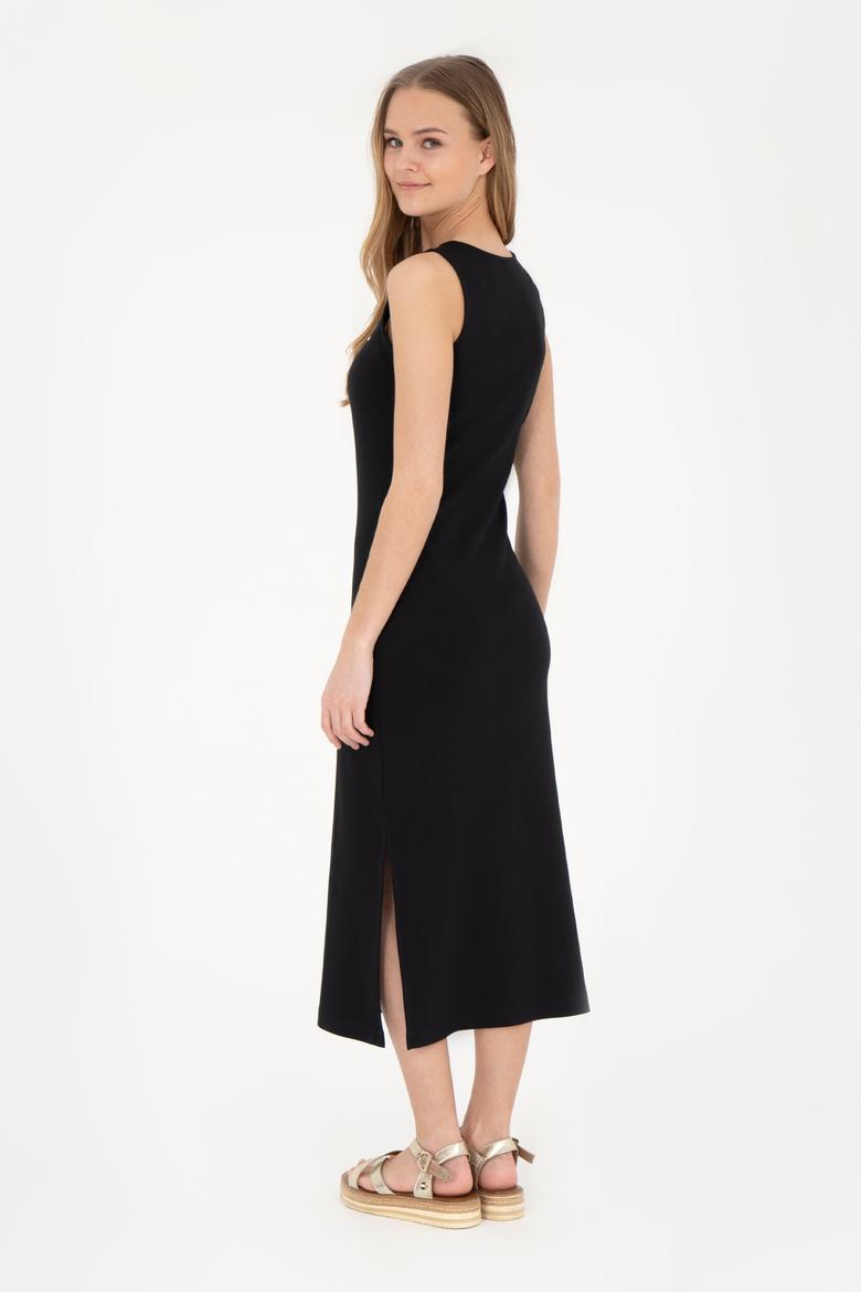 Kadın Siyah Bisiklet Yaka Örme Elbise - 50285858021