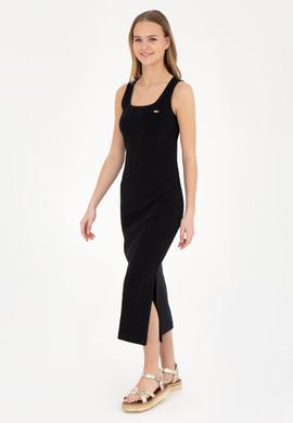 Kadın Siyah Bisiklet Yaka Örme Elbise - 50285858021