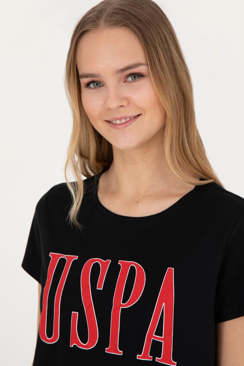 Kadın Siyah Bisiklet Yaka Tişört - 50285843009