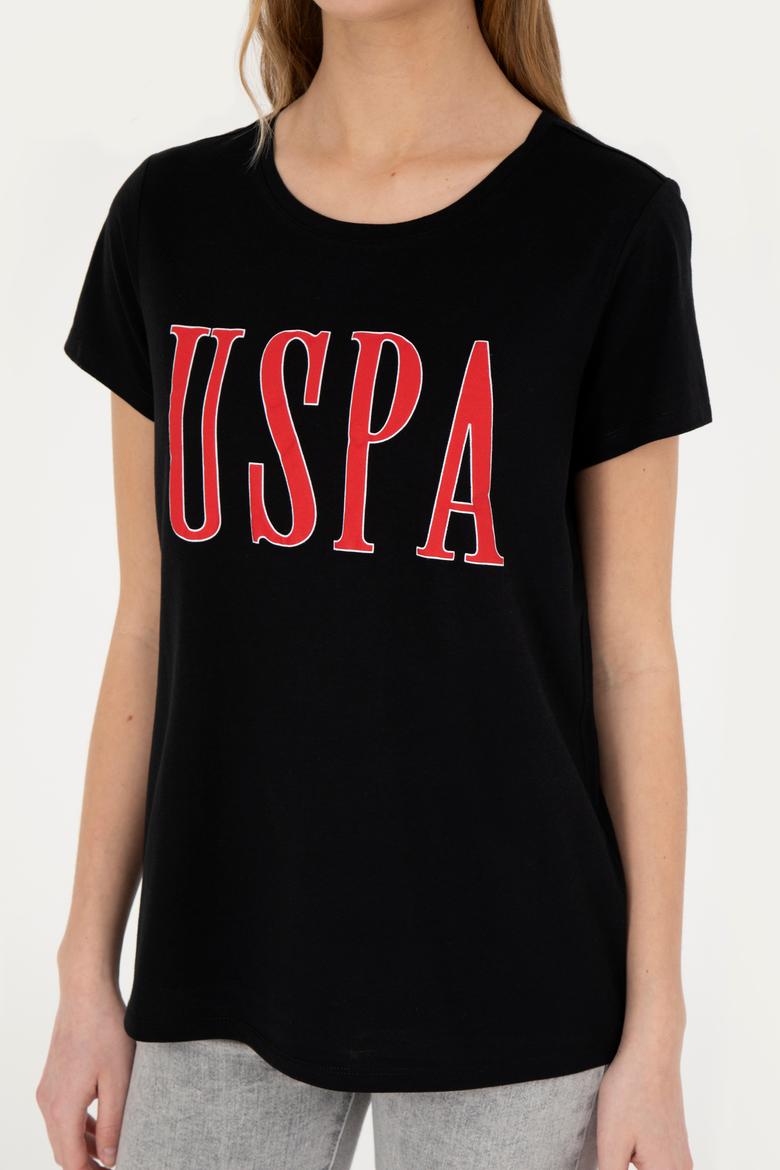 Kadın Siyah Bisiklet Yaka Tişört - 50285843009