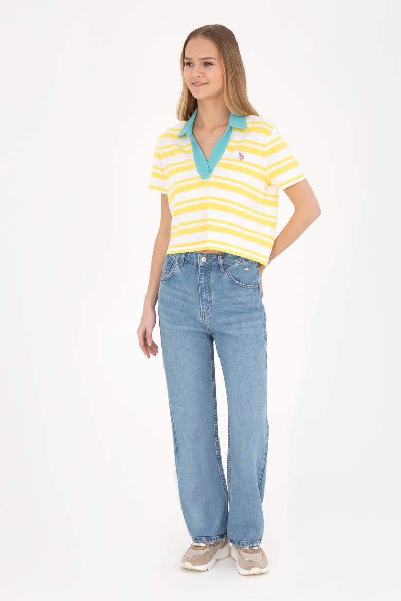 Kadın Sarı Polo Yaka Tişört - 50285880014