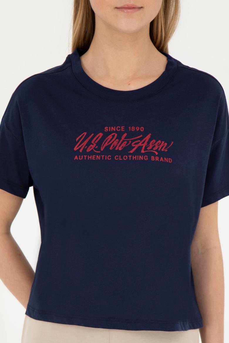 Kadın Lacivert Bisiklet Yaka Tişört - 50282898037