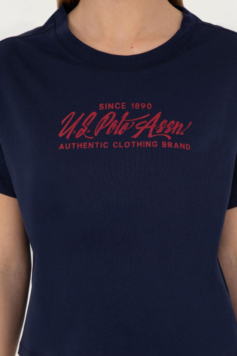 Kadın Lacivert Bisiklet Yaka Tişört - 50282898037