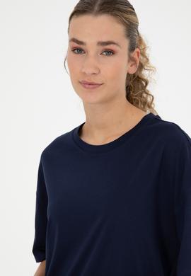 Kadın Lacivert Oversize Bisiklet Yaka Tişört - 50286107042