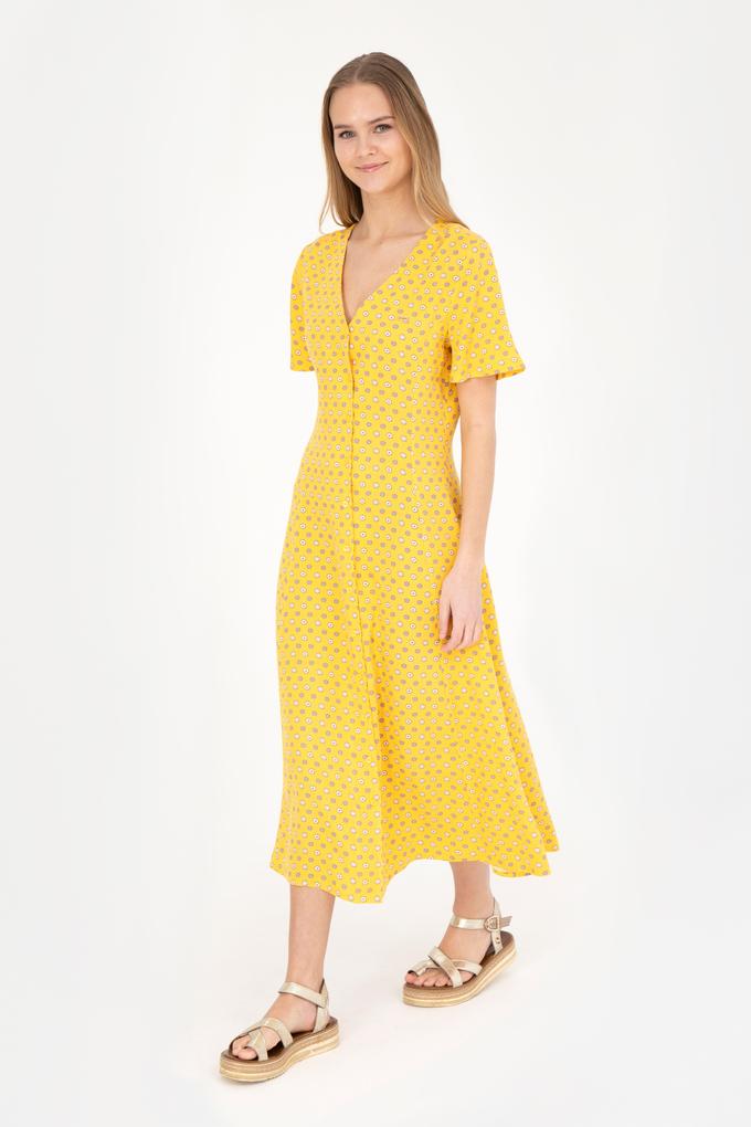 Kadın Sarı Midi Boy Dokuma Elbise