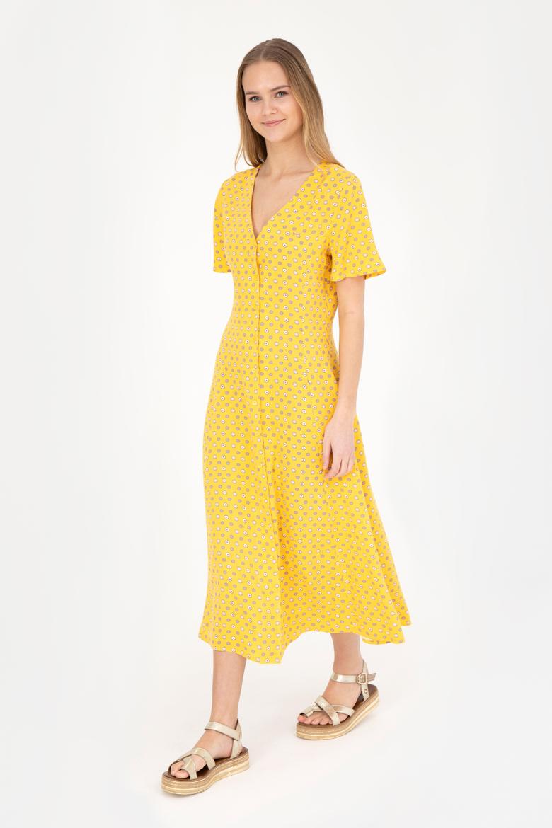 Kadın Sarı Midi Boy Dokuma Elbise