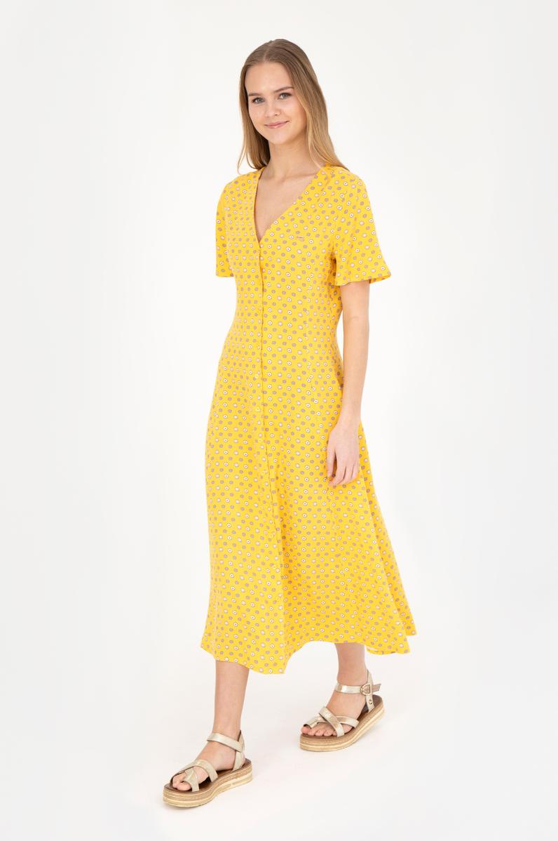 Kadın Sarı Midi Boy Dokuma Elbise